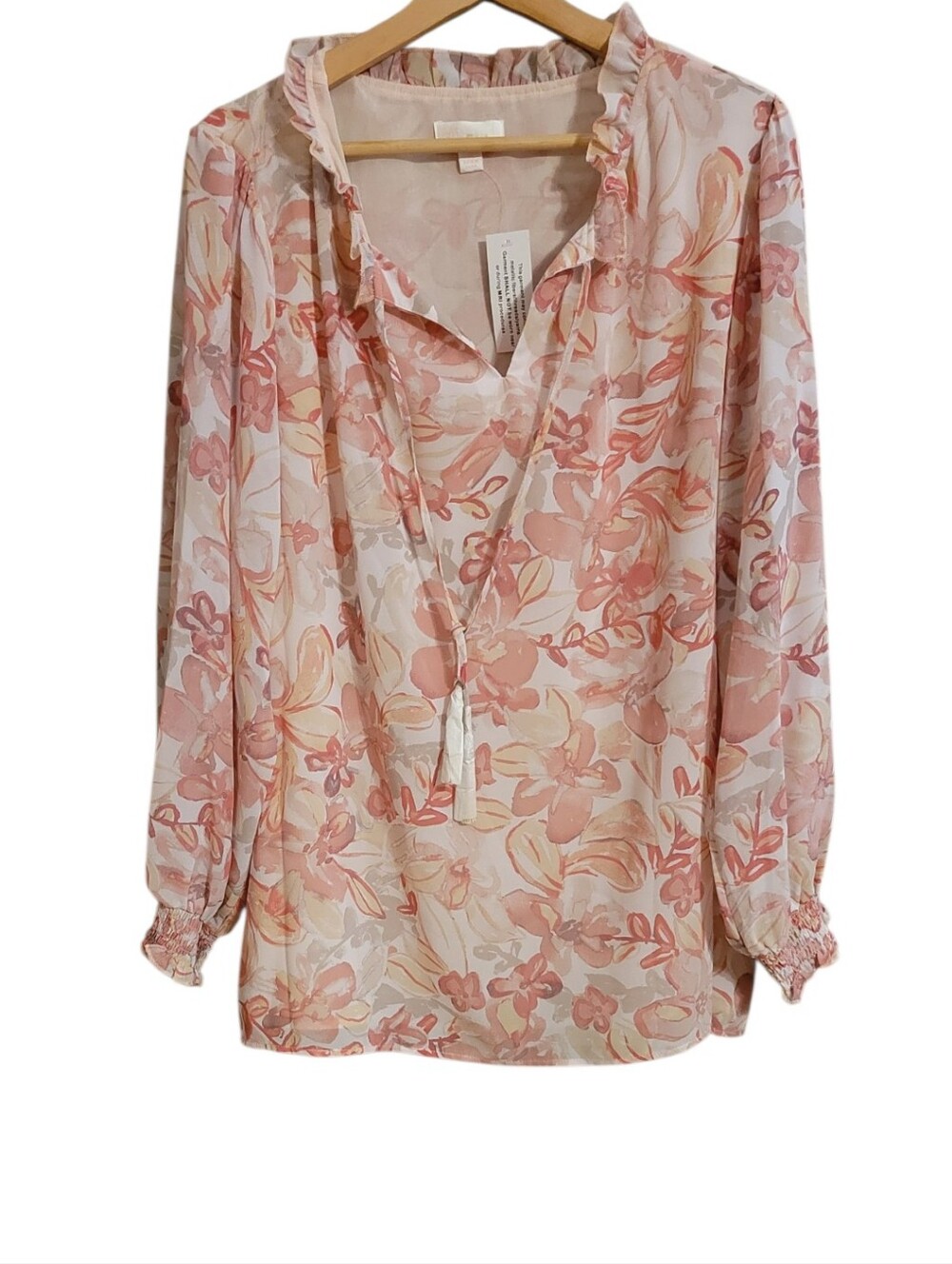 Belle By Kim Gravel Pink Floral Peasant Blouse